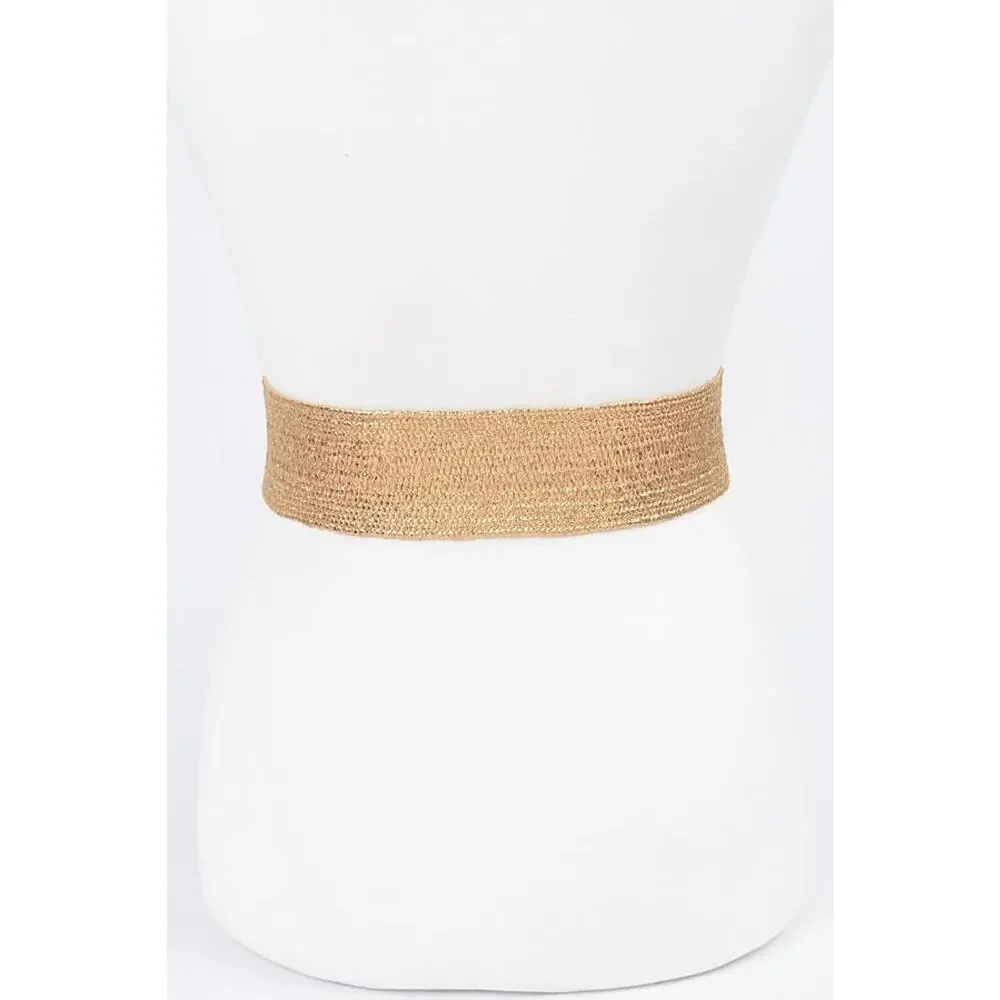 Multi Stone Metallic Straw Stretch Plus Size Belt